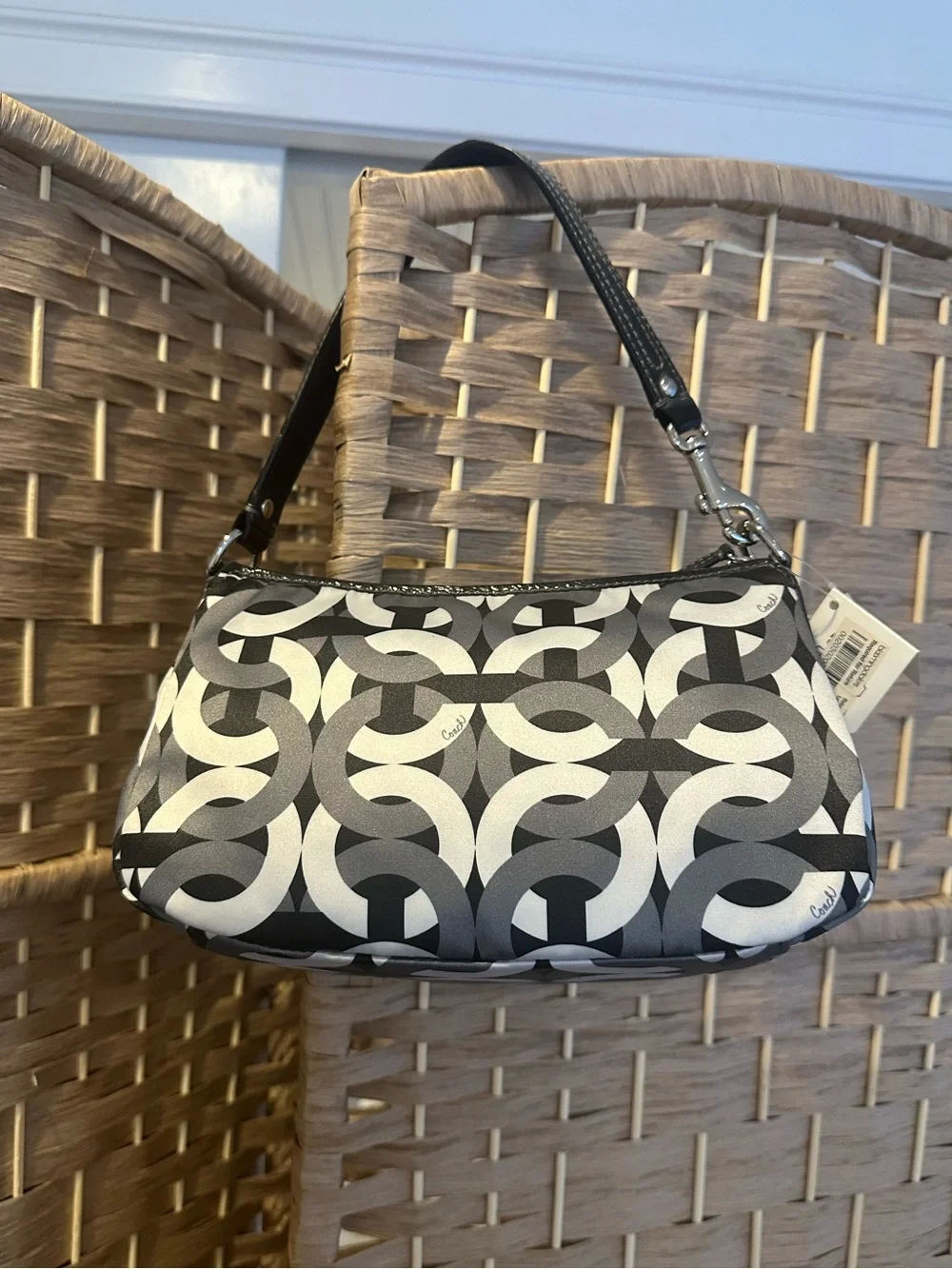 New Coach Madison Black & Gray Chainlink/Optic C Pattern Mini Shoulder Bag